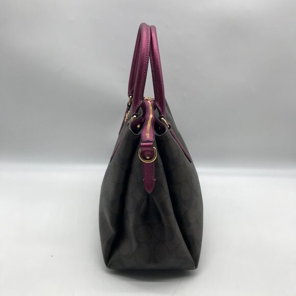 Coach Brown And Purple Monogram Convertible Satchel Bag F73292 - Picture 3 of 11